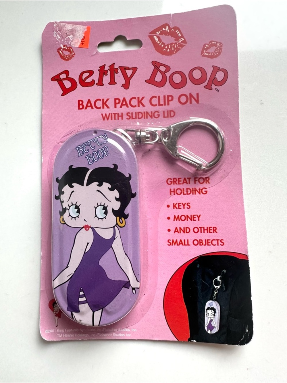2001 Betty Boop Backpack Clip On Coin Case Keychain NEW Sealed Vintage